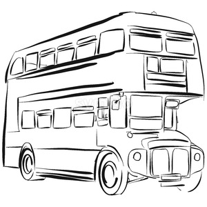 300x300 London Bus Black And White Sketch Vector Illustration