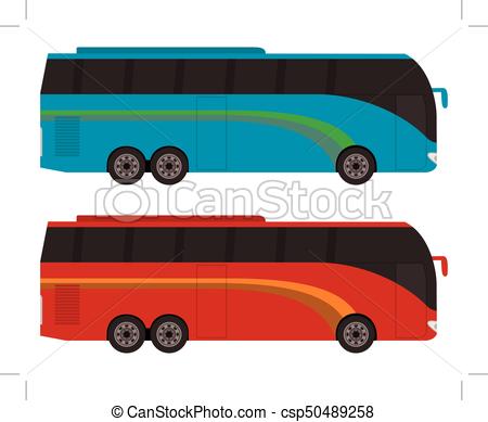 450x389 Single Decker Bus In Blue And Red Color, Cartoon Style