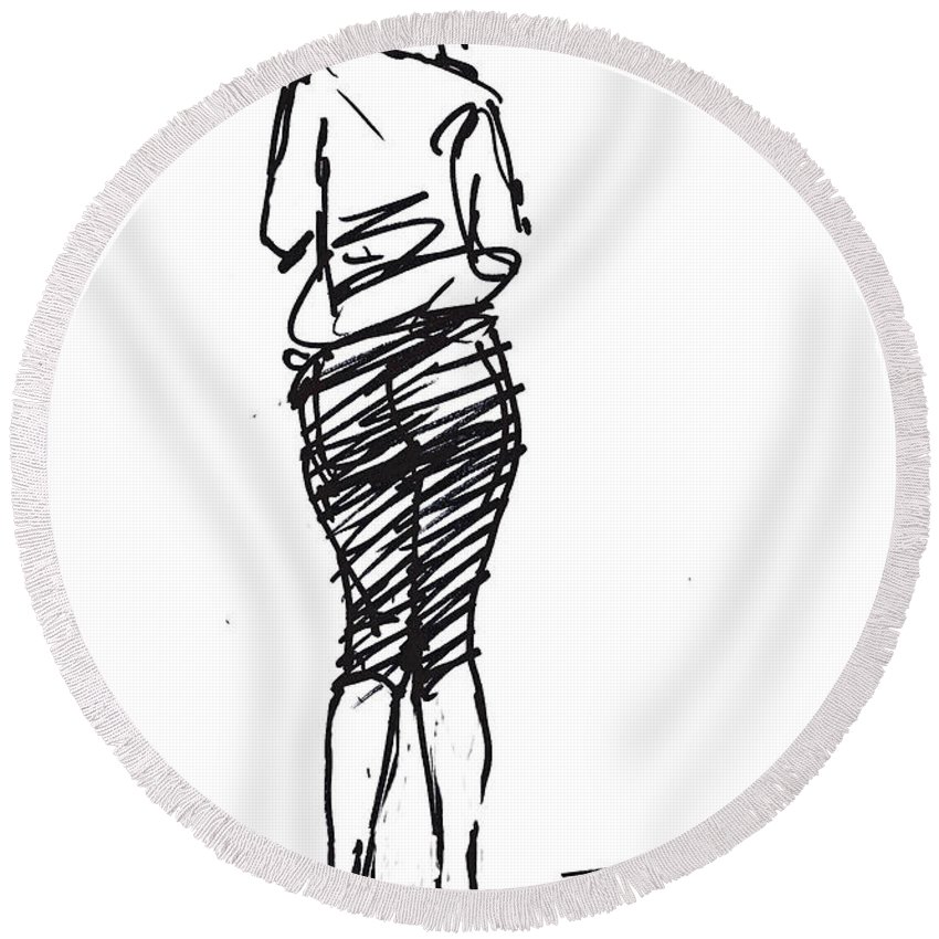 850x850 Girl Sketch Round Beach Towel For Sale