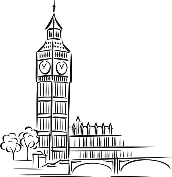 600x615 coloriage big ben big ben for preschool kids coloring