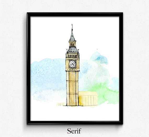 570x526 Big Ben London Poster, Watercolor, Painting, Simple, Art Print