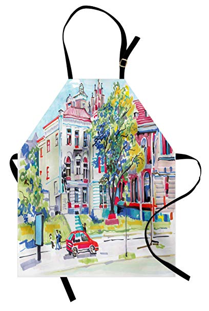 408x606 Ambesonne Fine Art Apron, Old Fashioned European Town