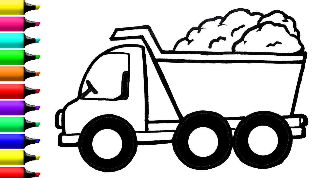 1280x720 Dump Truck Coloring Pages Learn Colors For Kids Draw Glitter