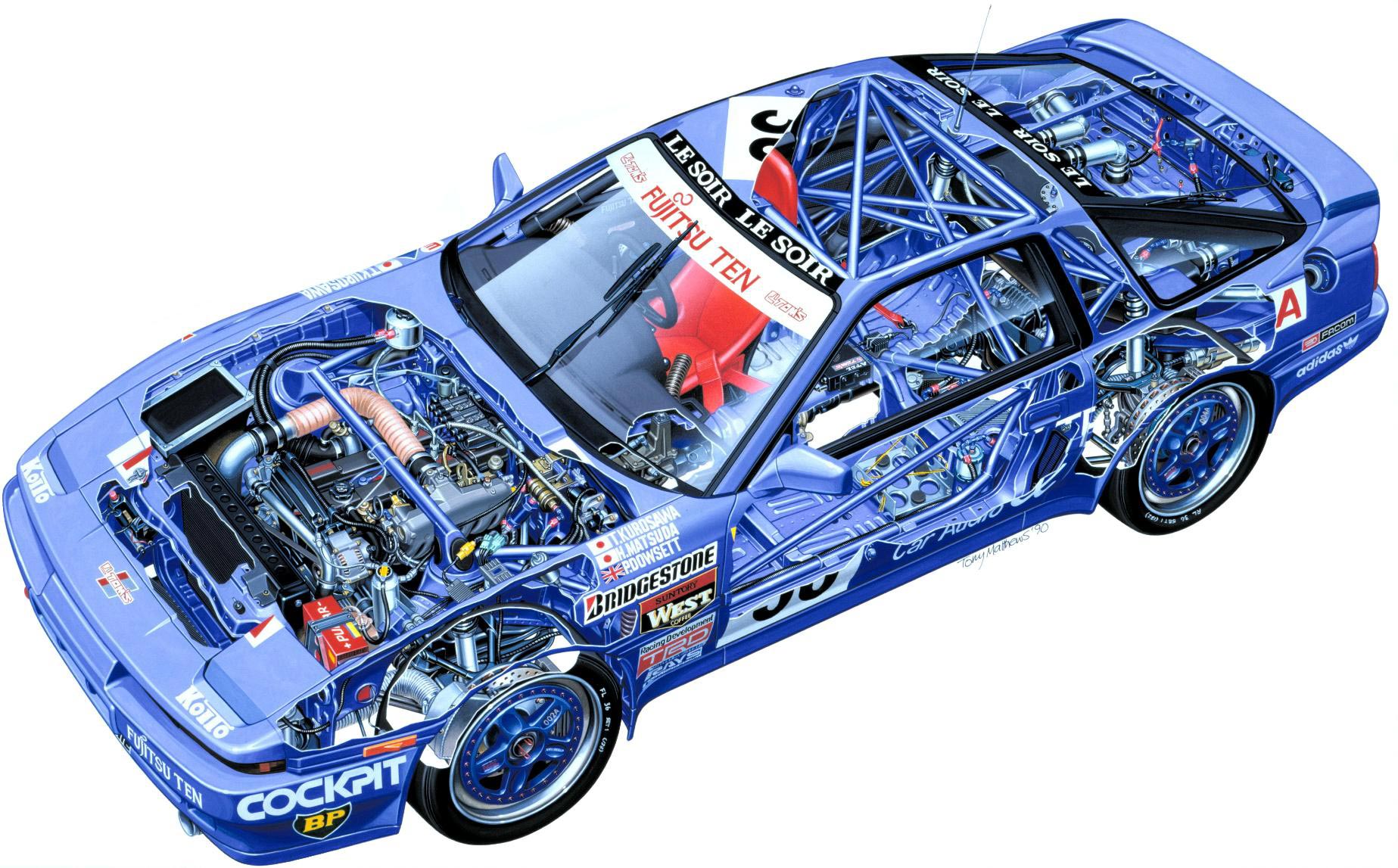 1847x1147 Toyota Supra Racing Car Cutaway Drawing In High Quality
