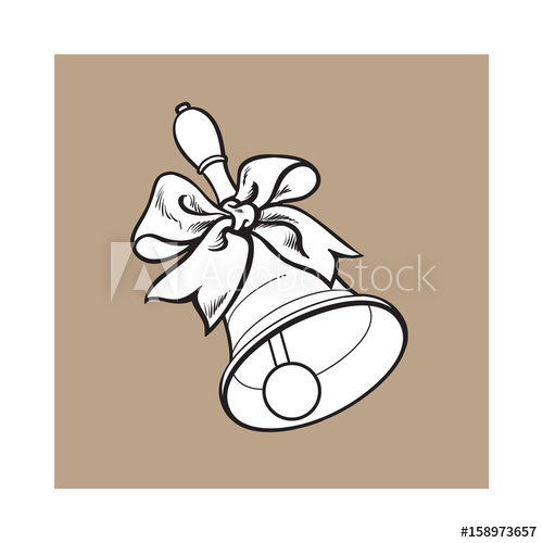 500x500 Traditional School Bell With Ribbon, Hand Drawn Sketch Style