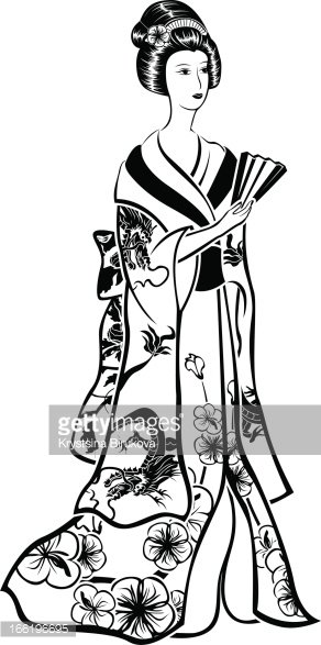 292x587 Geisha In Traditional Costume Premium Clipart