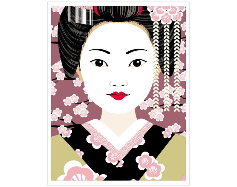 794x627 Japanese Geisha Wall Art Print Featuring Traditional Dress Etsy