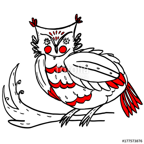 500x500 Owl In Folklore Style In Black And Red Colors Sitting On Tree
