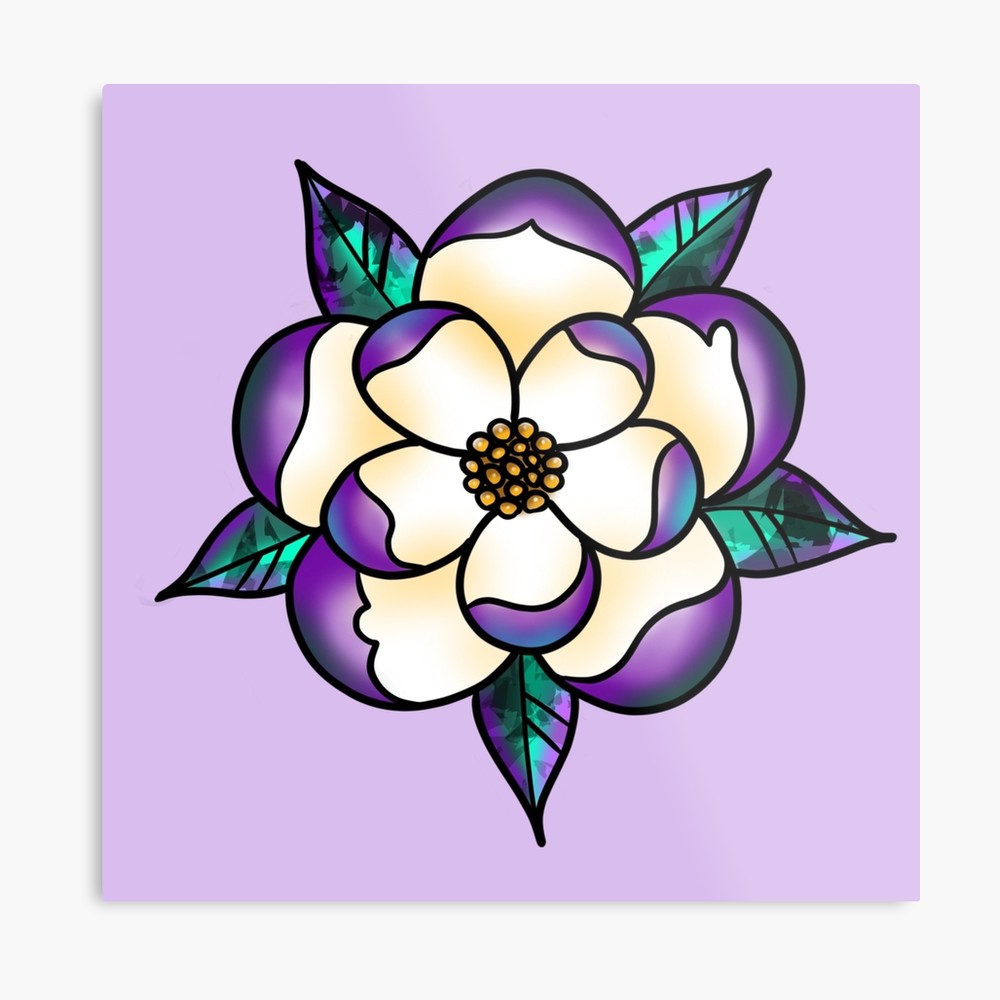 1000x1000 Neo Traditional Rose Purple Metal Print