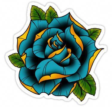 375x360 Neotraditional Rose In Blue Sticker Tattoo Ideas Blue Rose
