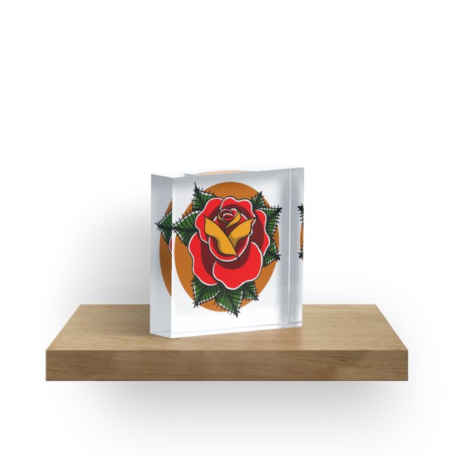 650x650 Bright Traditional Rose Tattoo Acrylic Blocks