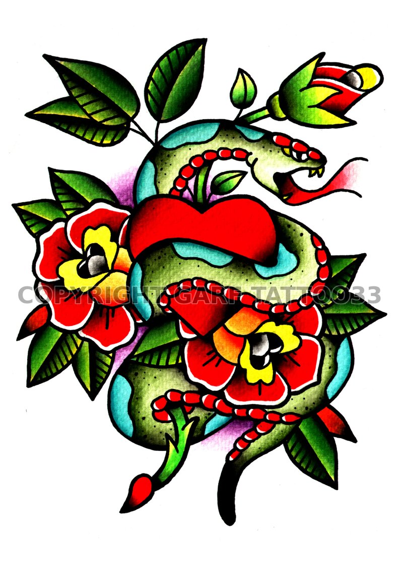794x1123 Traditional Snake Tattoo Art Etsy