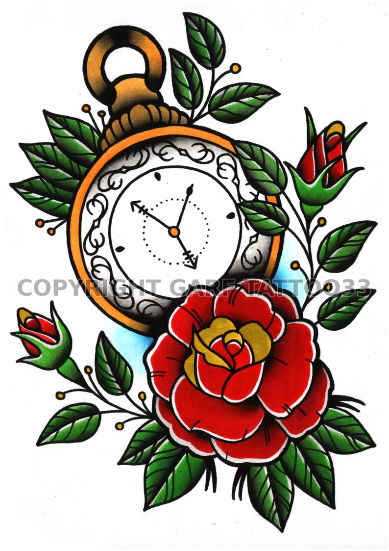 794x1123 Traditional Watch Tattoo Art Etsy