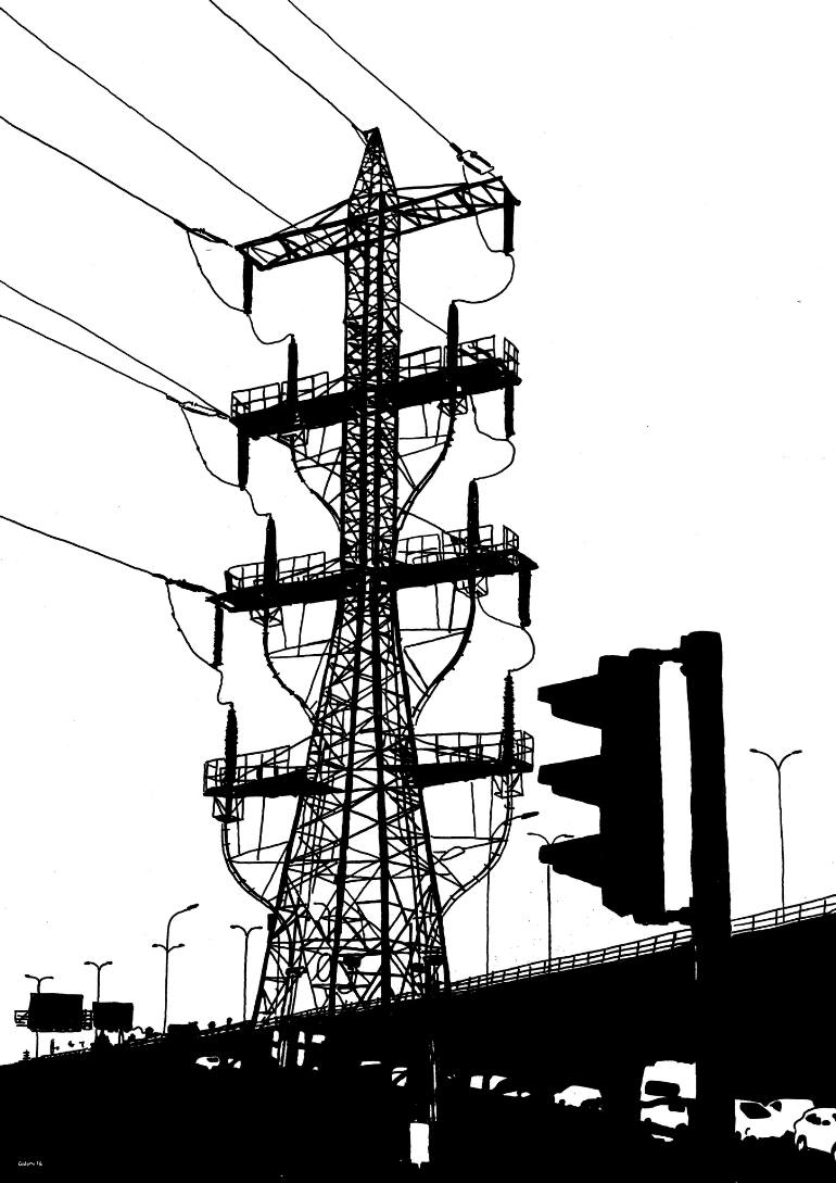770x1089 Pylon With Traffic Light Drawing