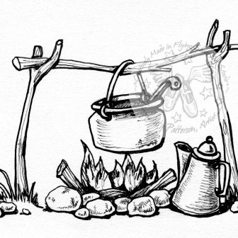 336x336 Camping To Color Drawing Images Bag Line Easy Scene Backpack