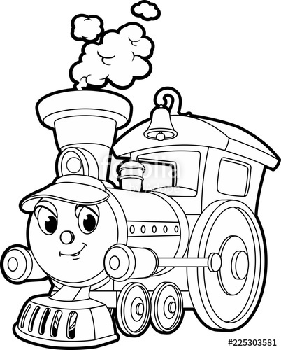 402x500 Cartoon Contour Vector Illustration Of A Smiling Train, Coloring