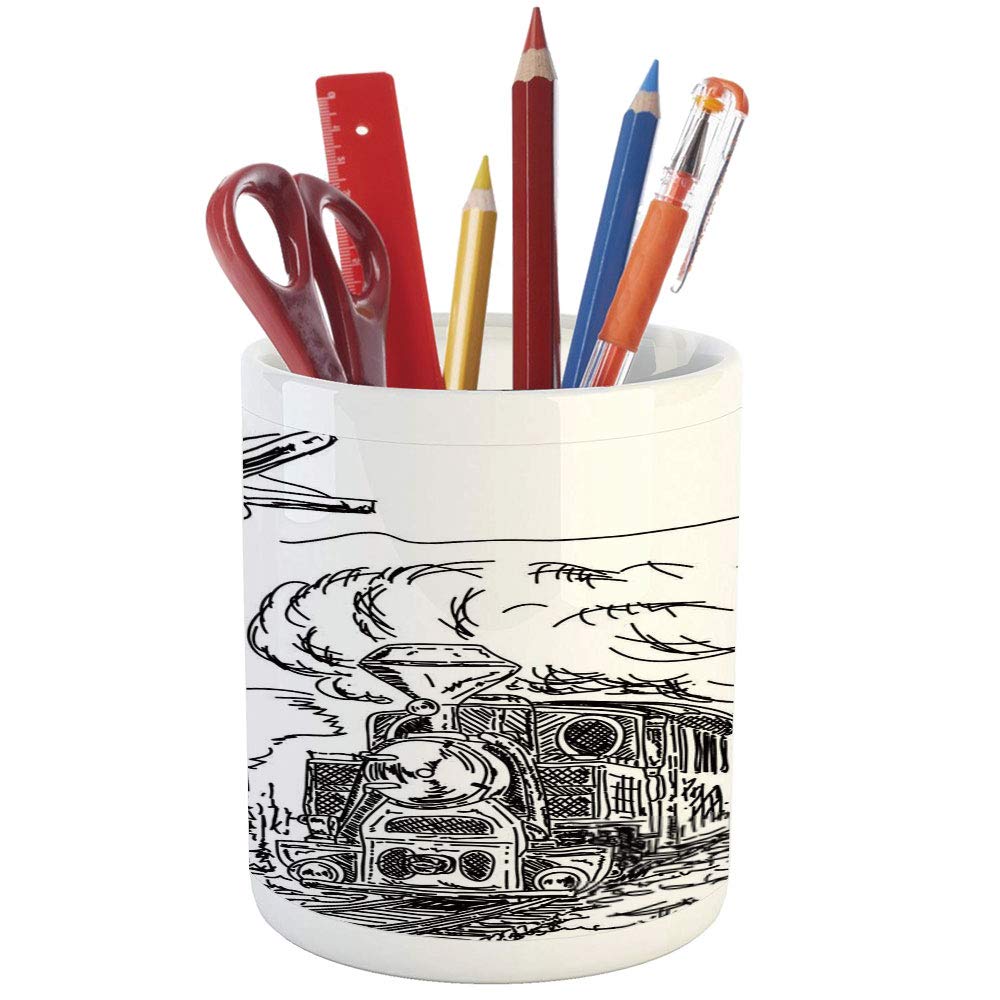 1000x1000 Pencil Pen Holder, Steam Engine, Printed Ceramic