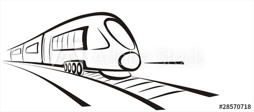 500x220 Fast Train Railway Trasport Sketch In Black Lines