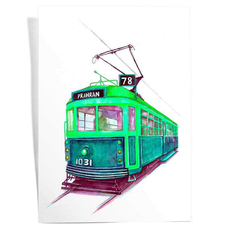 794x794 green tram drawing painting melbourne australia home decor art etsy