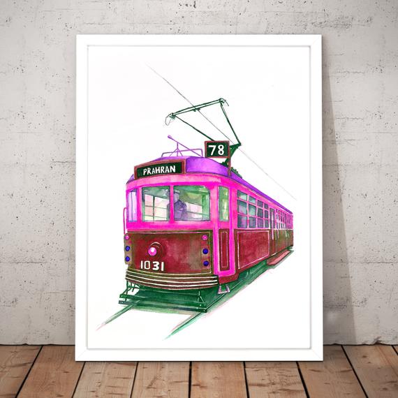 570x570 pink tram drawing painting melbourne australia home decor art etsy