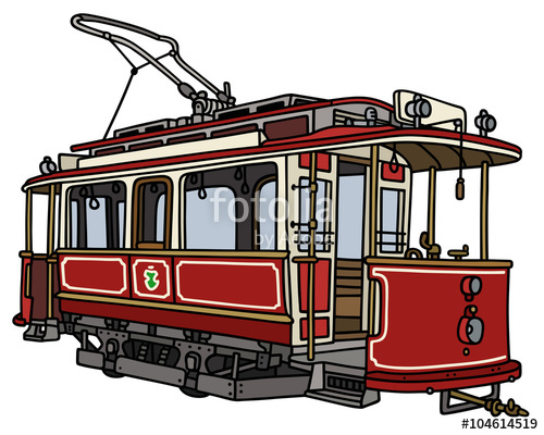 500x400 Vintage Red Tramway Hand Drawing, Vector Illustration Stock