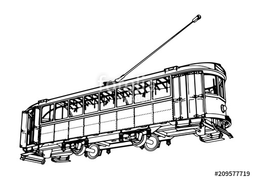 500x354 Sketch Of A Tram Vector Stock Image And Royalty Free Vector