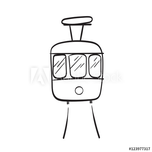 500x500 doodle illustration of traditional public tram hand drawn image