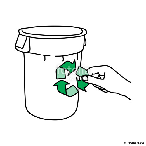 500x500 Hand Holding Green Recycle Sign On Trash Can Vector Illustration