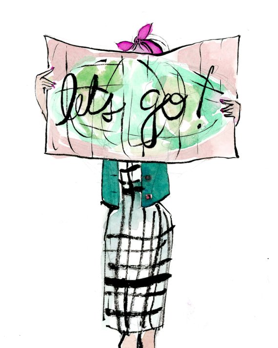 570x713 Travel Art Print Let's Go! Map Girl In Products Travel