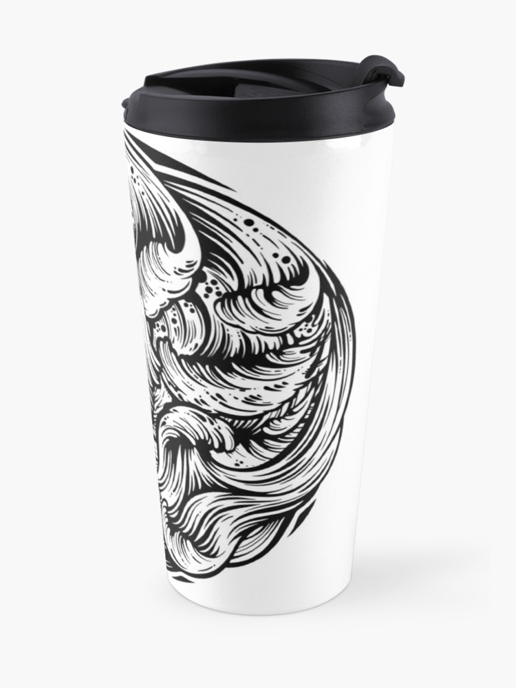 750x1000 Hand Drawn Water Waves In The Sea Line Art Drawing Travel Mug