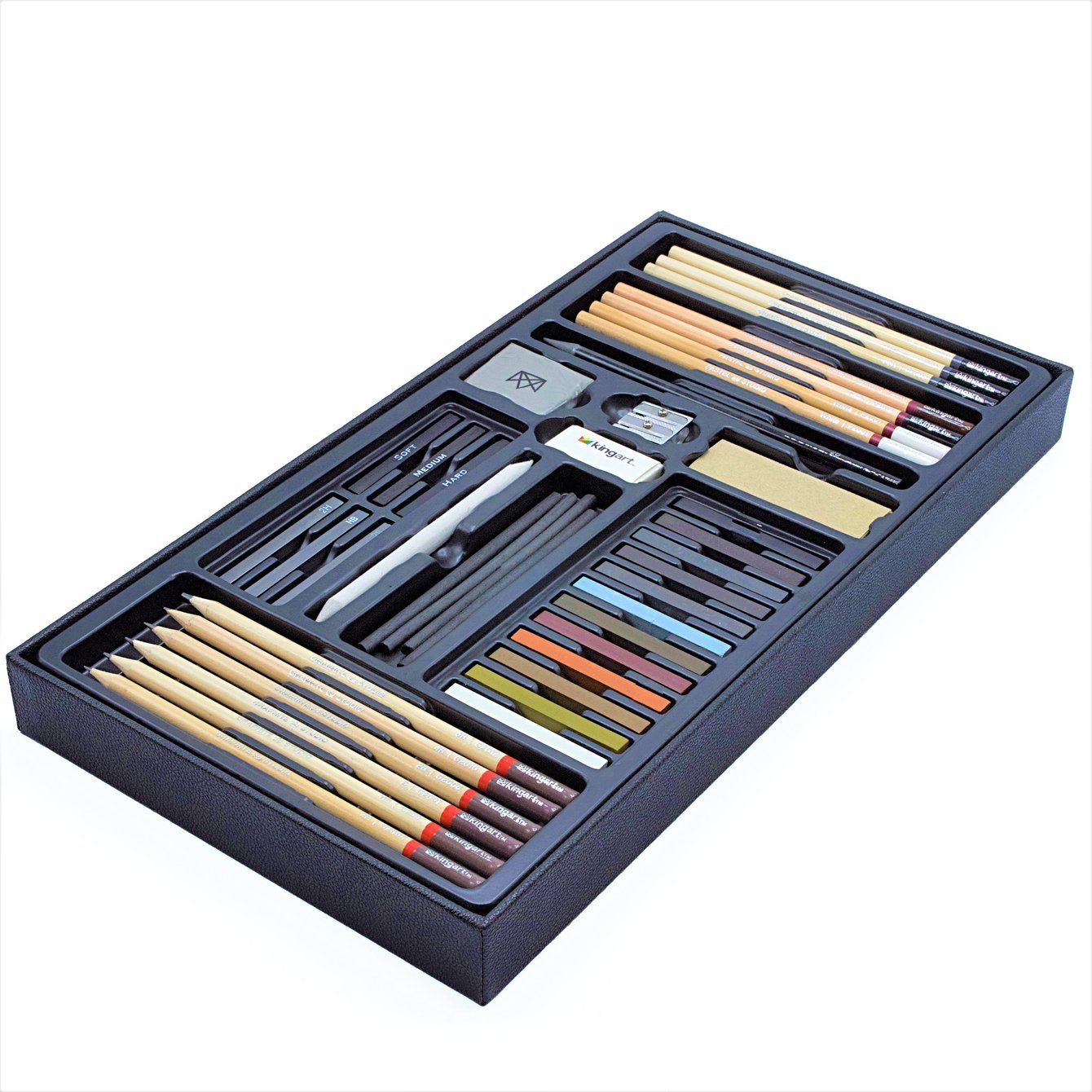 1340x1340 high quality sketching set in tabletop leather tray kingart
