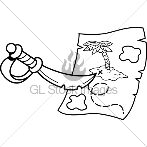 500x500 Cartoon Sword Pointing At A Treasure Map Gl Stock Images