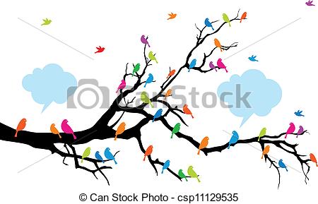 450x289 Color Birds On Tree, Vector Colorful Birds On Tree Branch, Vector