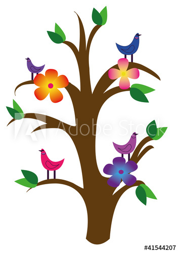 354x500 Vector Drawing Of A Tree With Birds