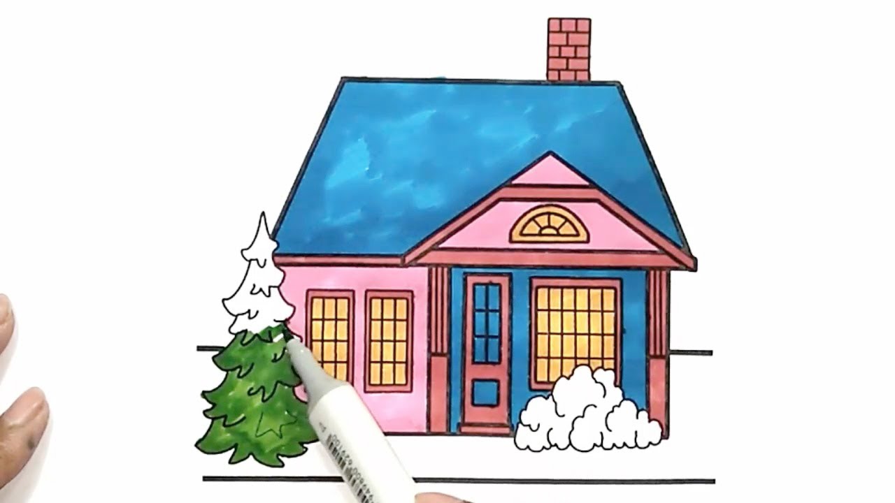 1280x720 How To Draw A House With Tree, Drawing Coloring House Tree