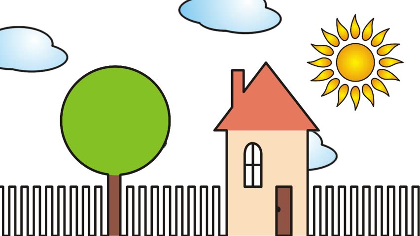 852x480 Landscape Houses Trees Sketch Stock Video Footage