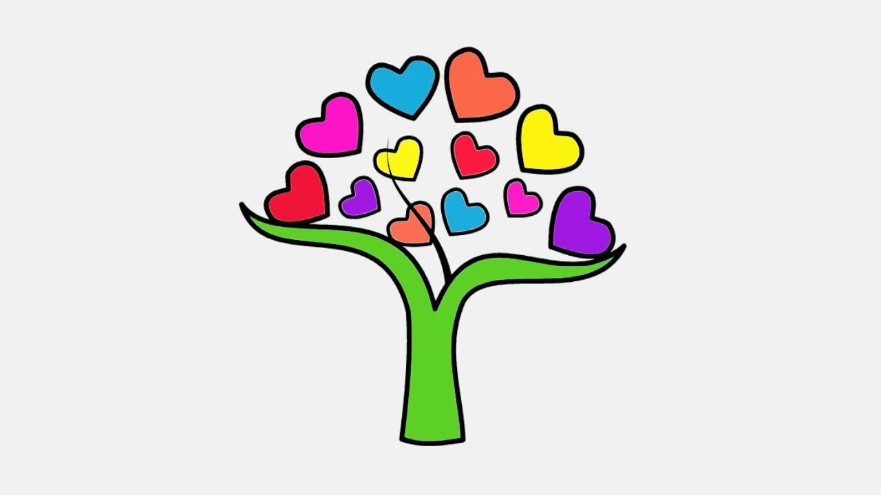 1280x720 Drawing And Coloring Love Heart Tree For Kids Coloring