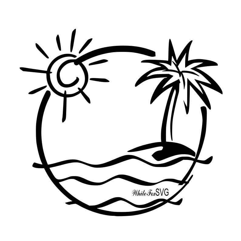 794x794 Sun Beach Palm Tree Island Paradise Clip Art Stencil Etsy
