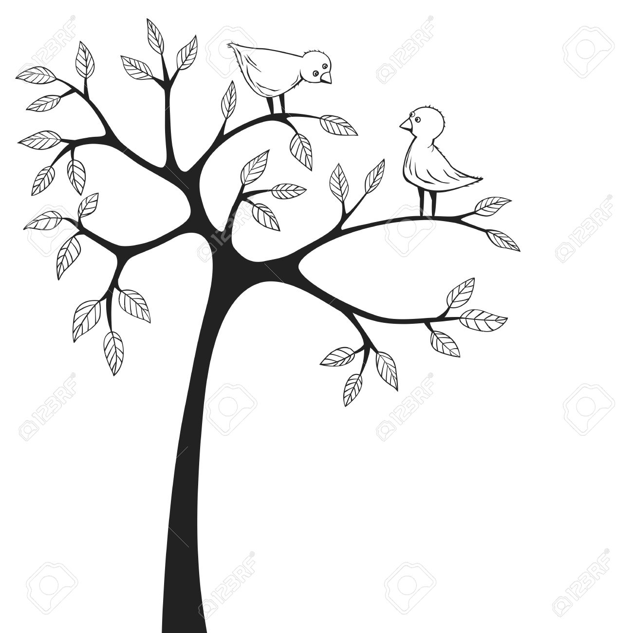 1300x1300 Bird Sitting On Branch Clip Art Bird On Tree Drawing Clip Art
