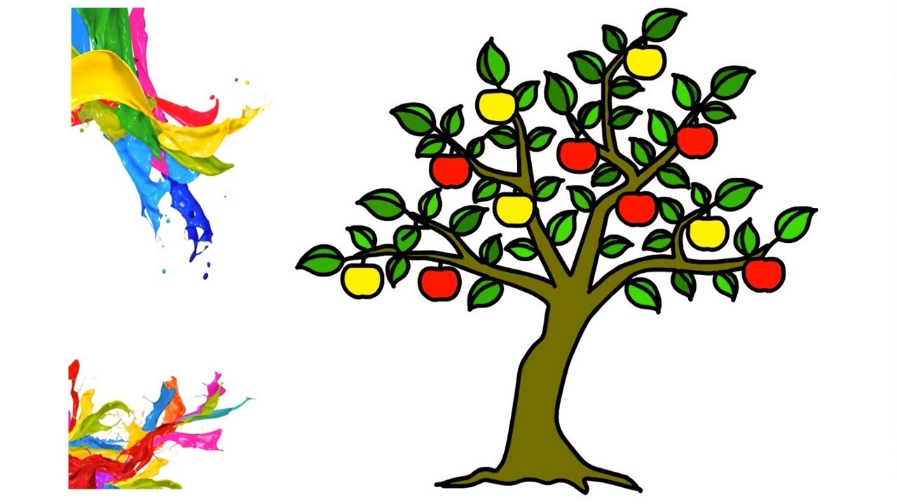 1280x720 Excellent Apple Tree How To Drawing Easy For Kids With Coloring