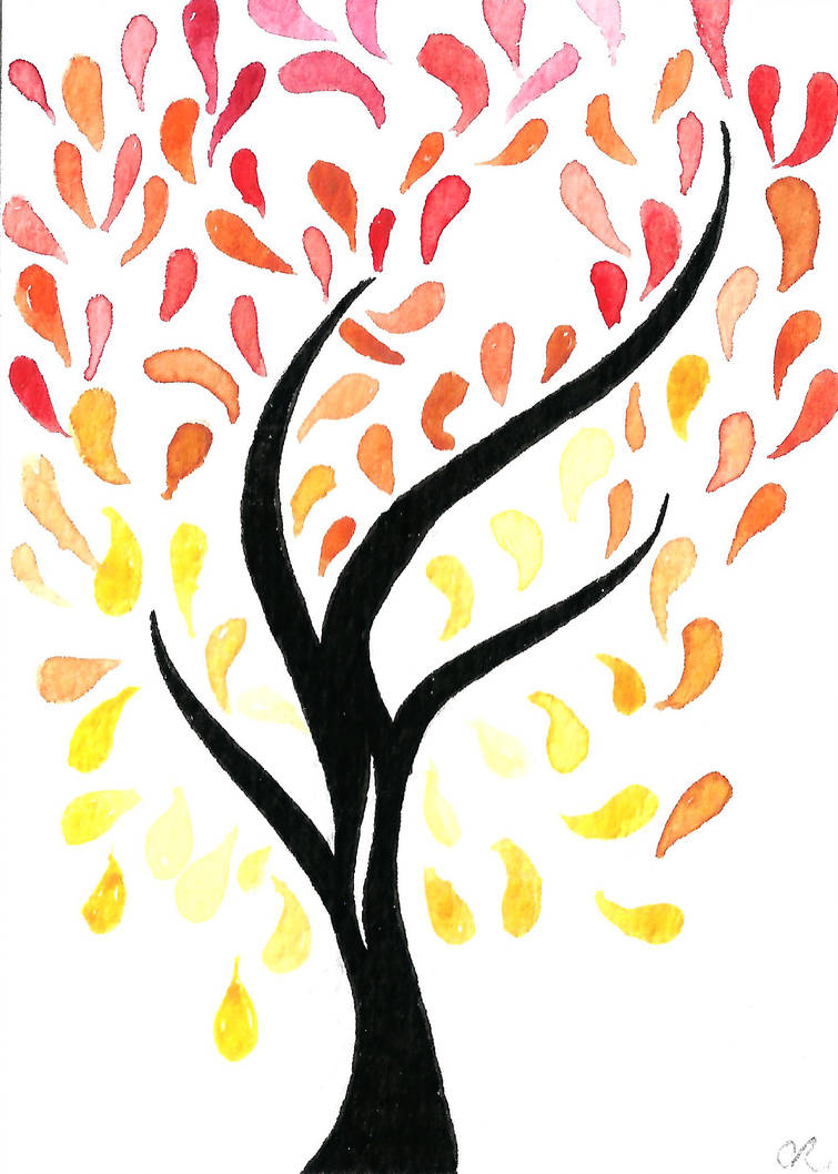 755x1058 Watercolour Aceo Autumn Tree Drawing