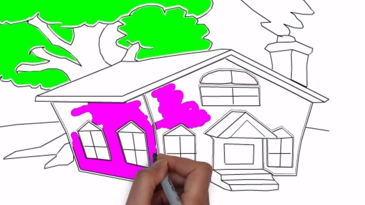 1280x720 How To Draw House For Kids And Tree House Coloring Pages
