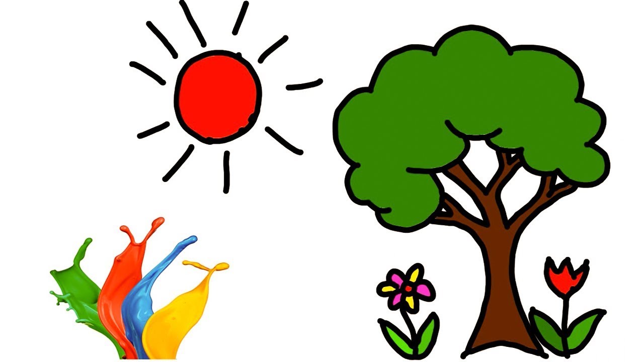 1280x720 Sun Tree Flower Tree Drawing Learning Coloring For Kids How