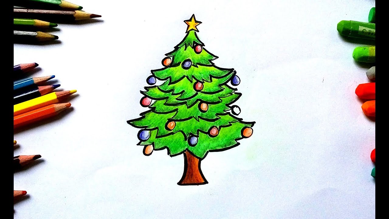 1280x720 How To Draw A Christmas Tree For Kid Easy Drawing Tutorial