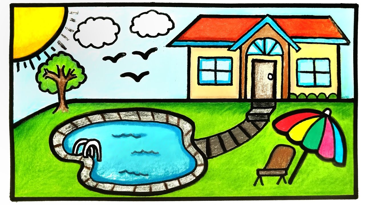 1280x720 House Tree Cloud Drawing And Coloring Learn Colors For Kids