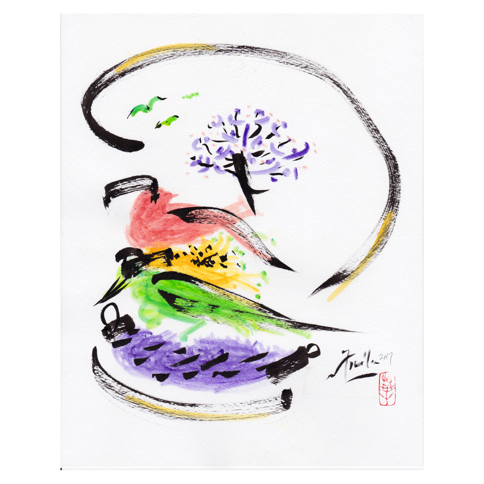 1600x1600 Original Painting Modern Art Landscape Colorful Birds Etsy