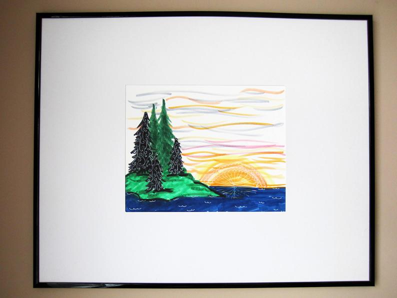 794x596 at the lake lake drawing sunset art landscape art scenic etsy