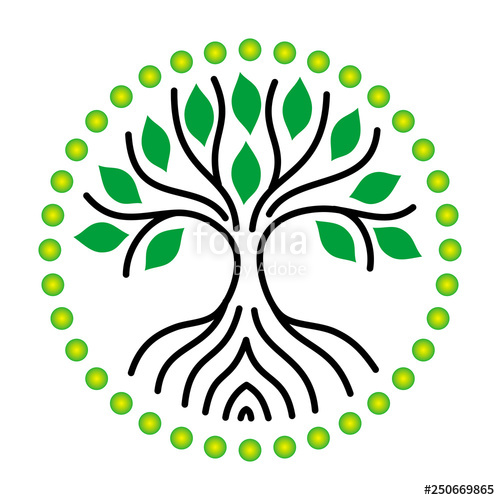 500x500 The Tree Of Life Of Black Lines And Green Leaves Symbolic Drawing