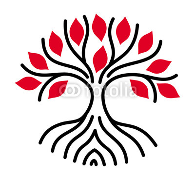 400x369 The Tree Of Life Of Black Lines And Red Leaves Character Drawing