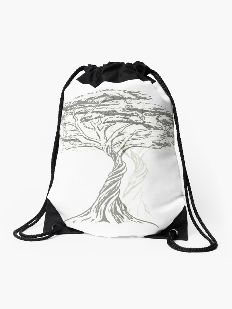 750x1000 Acacia Shadow Black And White Beautiful Zen Tree Drawstring